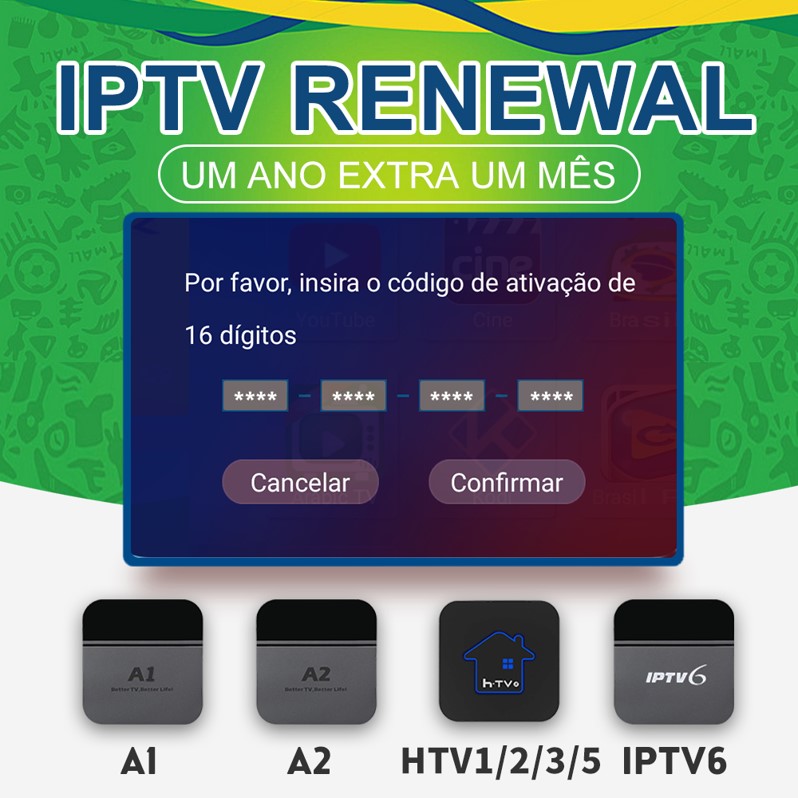 IPTV Brazil TV Box Renew Code Activation Code for A1/A2/A3 HTV 6 5 IPTV 5 6 Subscription 16-Digit Renew Code One Year TV Box Brazil Code for 365 Days